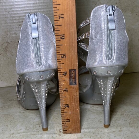 Silver Rhinestone High Heel Sandals With Zipper Back For Women Glam Party Prom - Picture 4 of 8